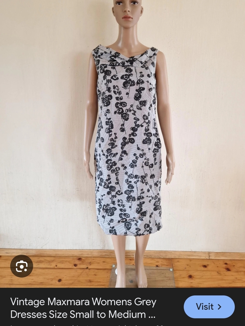 MaxMara Made in Italy Gray and Black Floral Midi Dress